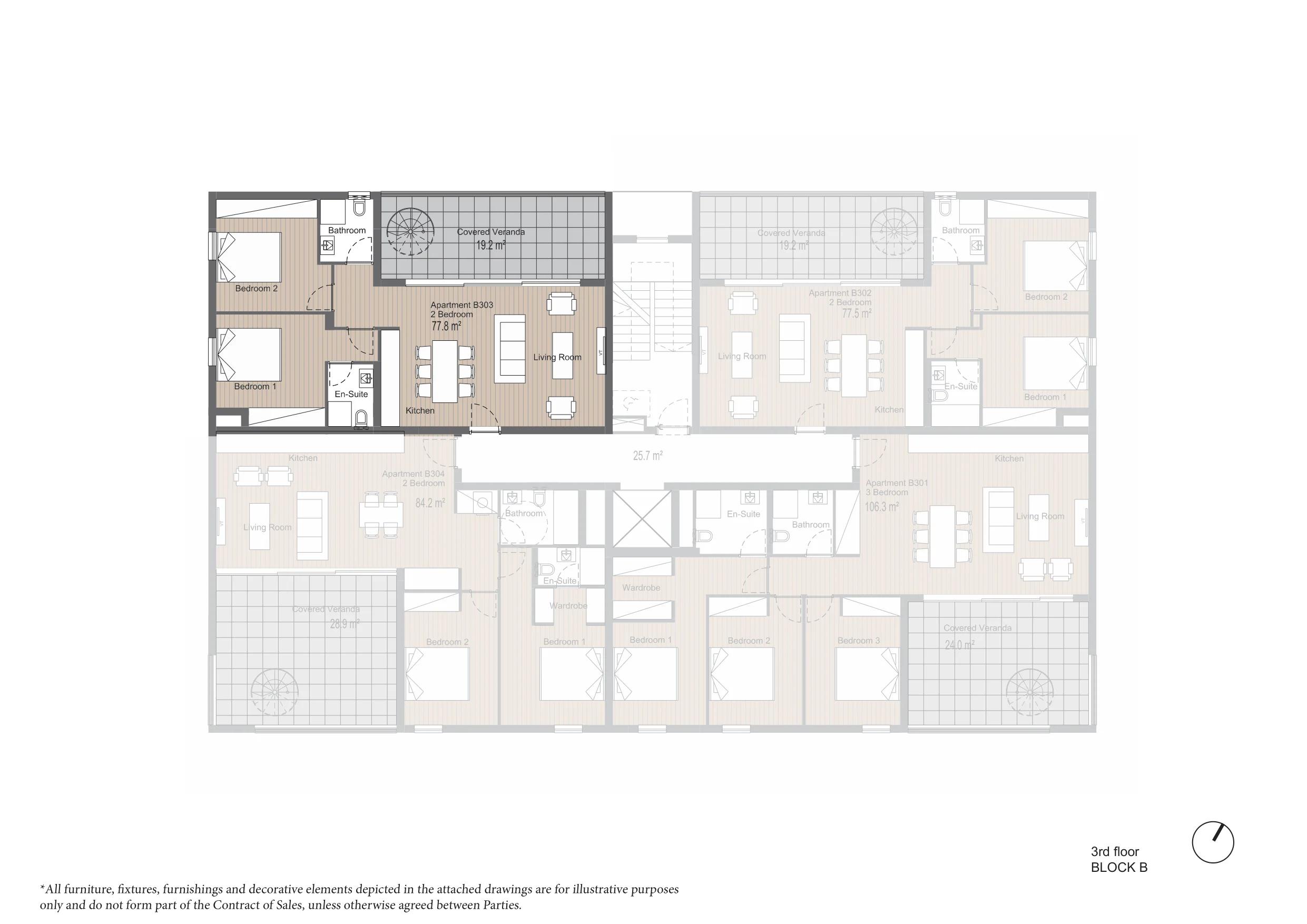 2-bedroom penthouse No. B303 in ARYA, Germasogeia, Limassol — floor plan