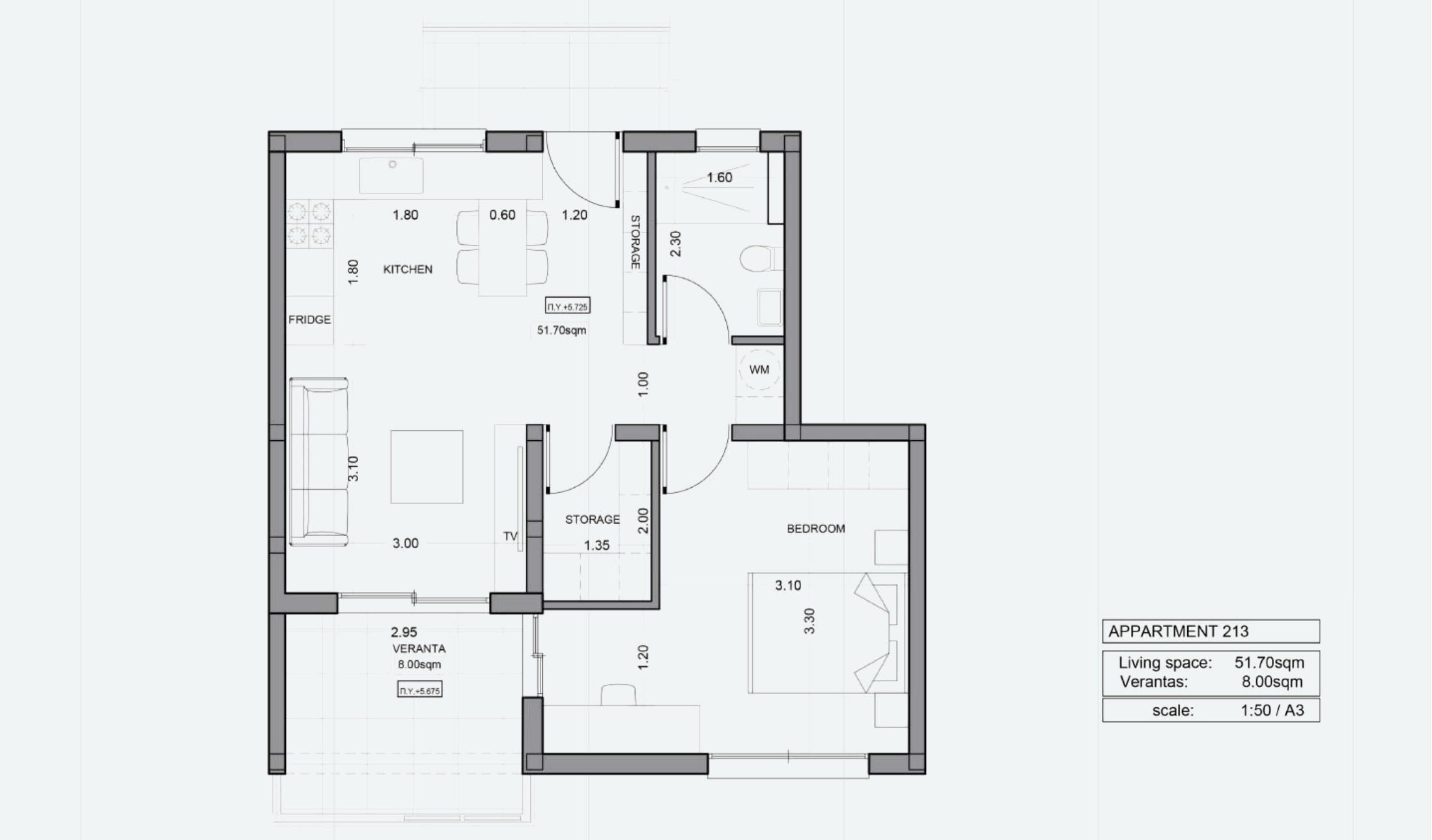 דירת חדר שינה אחד מס׳ 213 ב-ITHAKA Homes, פילה, לרנקה — תוכנית דירה