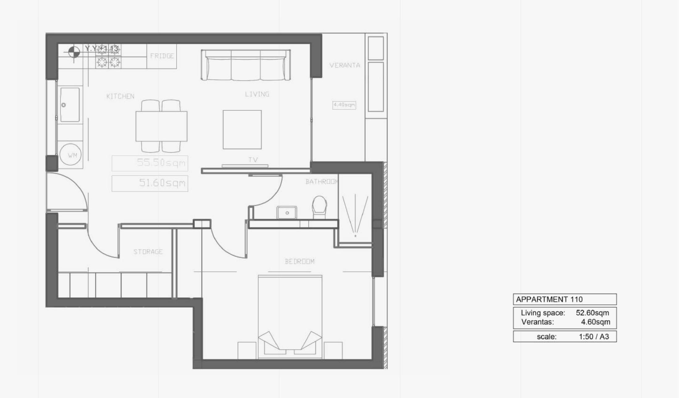 דירת חדר שינה אחד מס׳ 110 ב-ITHAKA Homes, פילה, לרנקה — תוכנית דירה