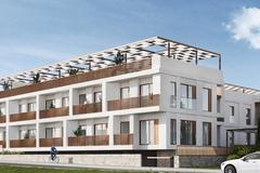ITHAKA Homes — החזית וגן הגג מתחת לפרגולה