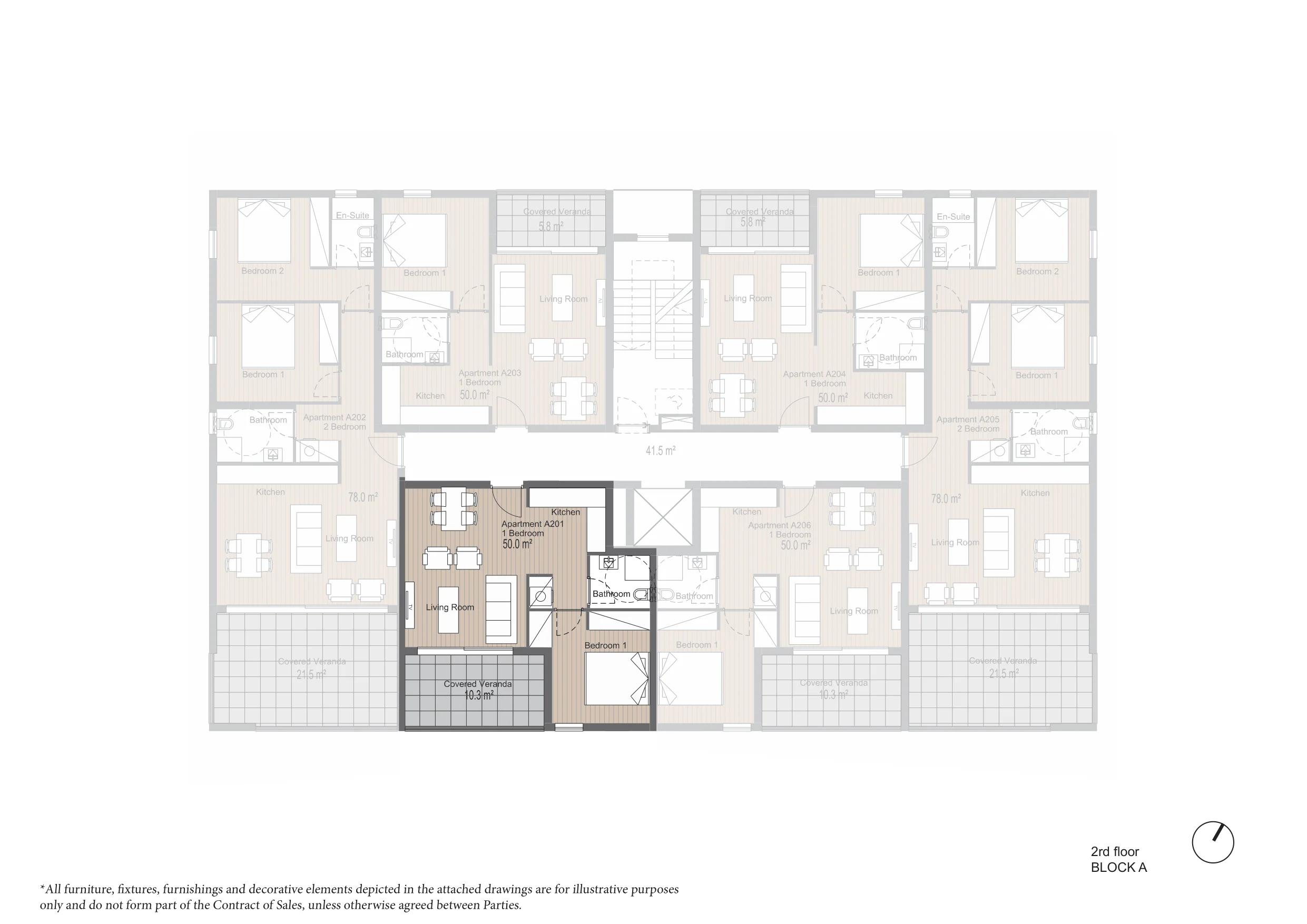 1-bedroom apartment No. A201 in ARYA, Germasogeia, Limassol — floor plan