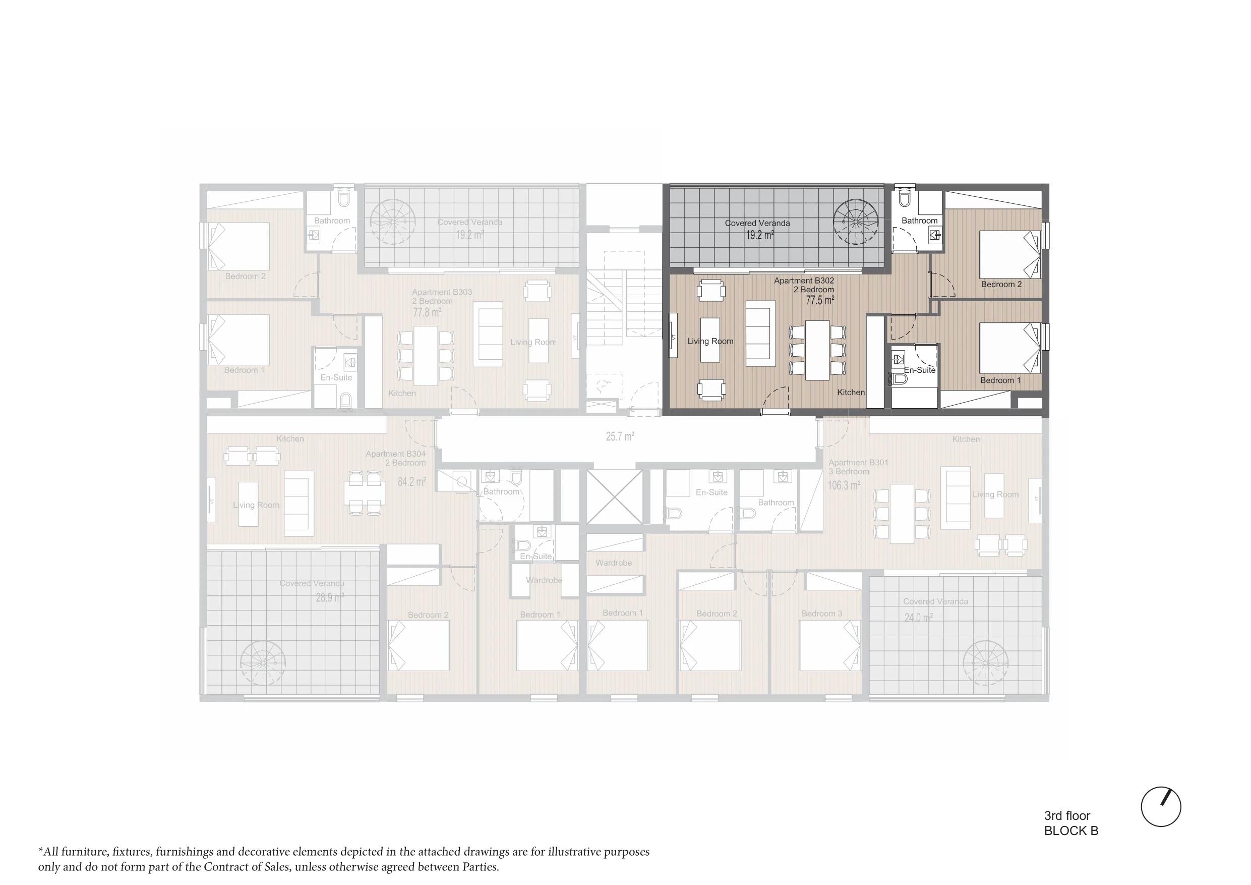 2-bedroom penthouse No. B302 in ARYA, Germasogeia, Limassol — floor plan