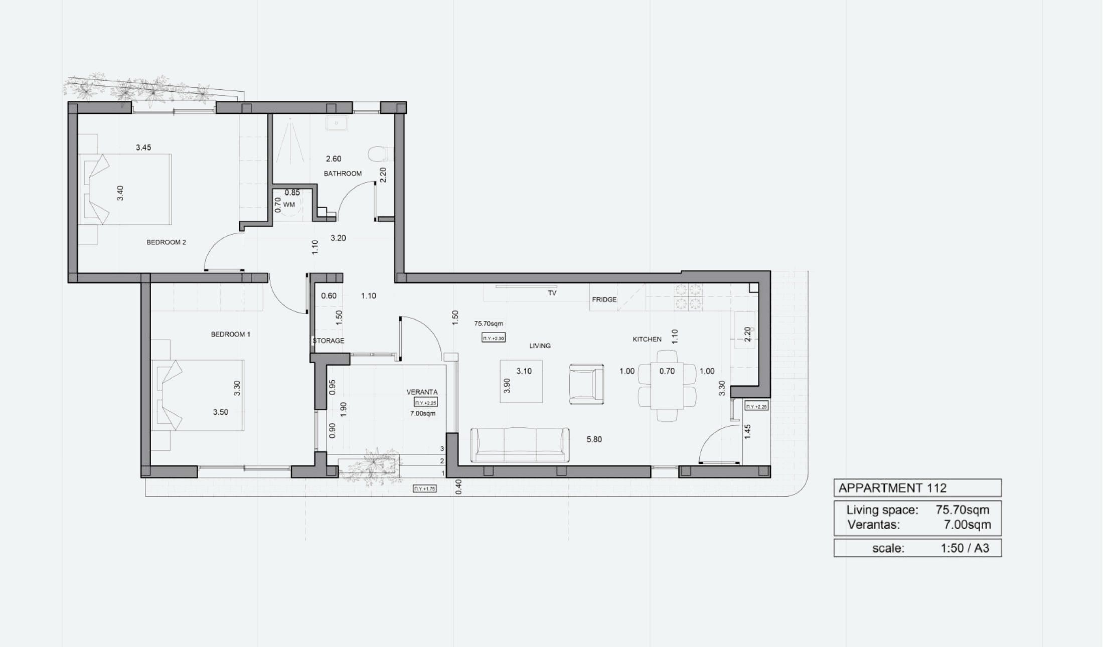 Квартира №112 с 2 спальнями в ITHAKA Homes, Пила, Ларнака — план этажа