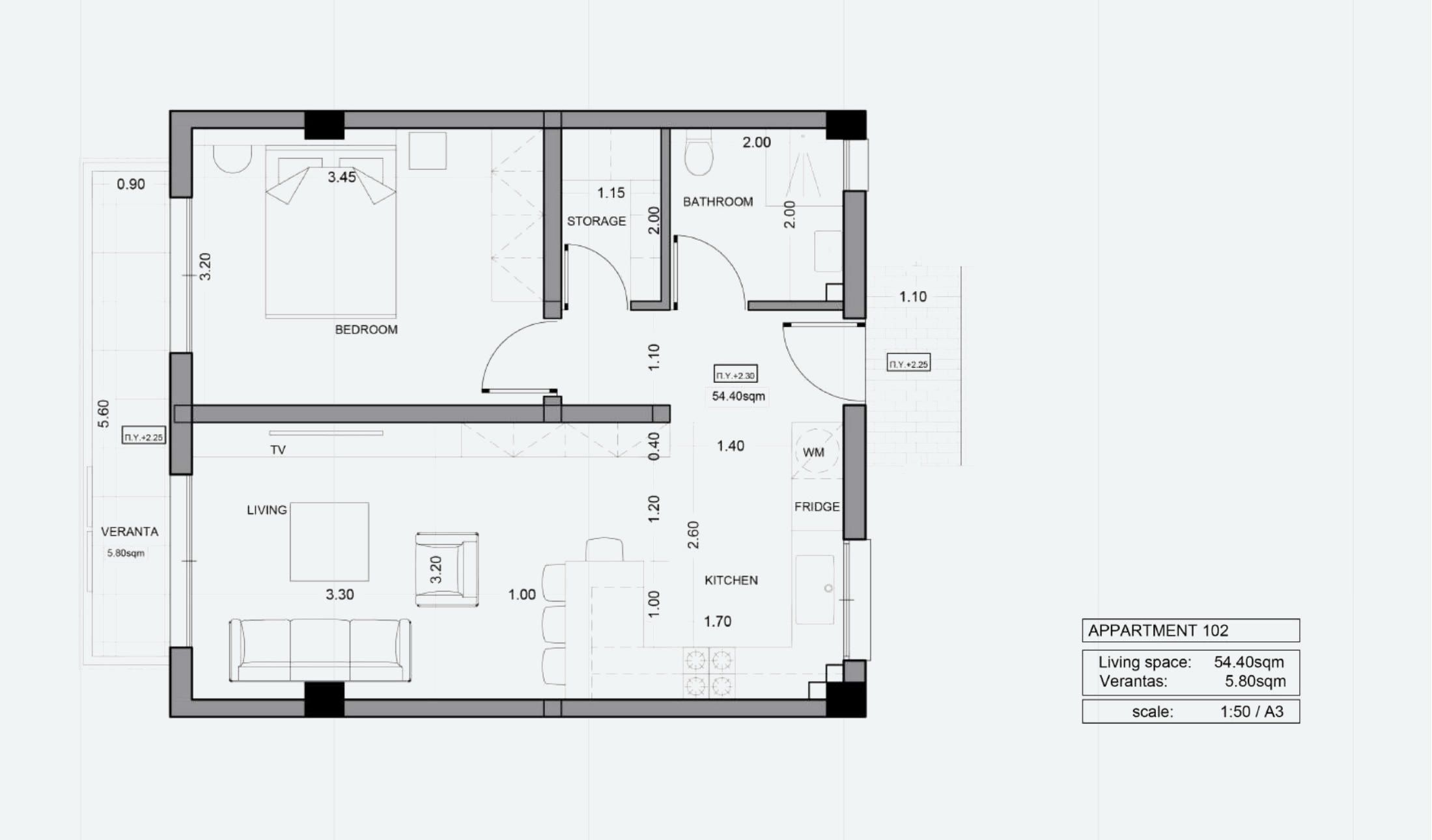 Квартира №102 с 1 спальней в ITHAKA Homes, Пила, Ларнака — план этажа
