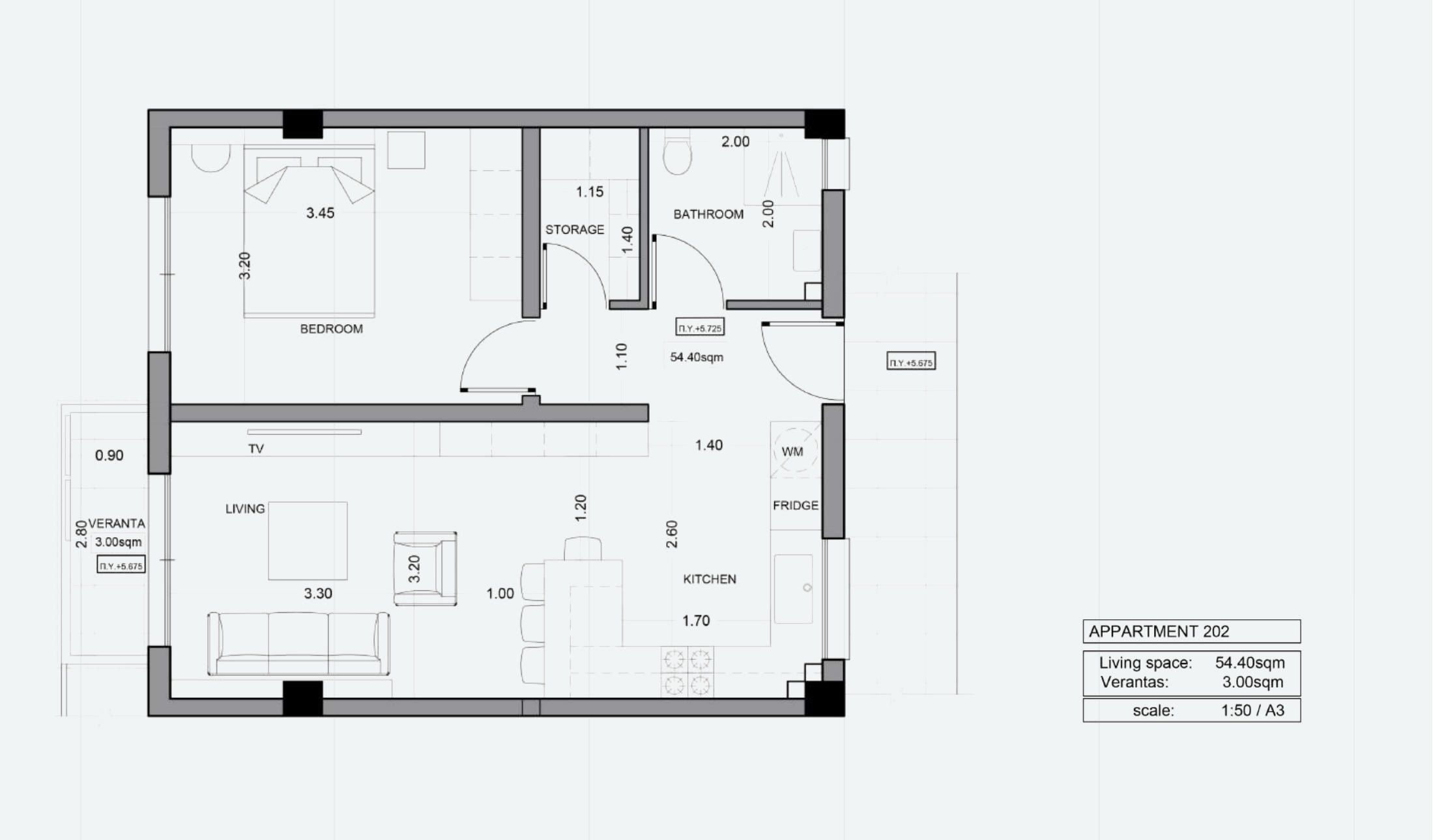 Квартира №202 с 1 спальней в ITHAKA Homes, Пила, Ларнака — план этажа
