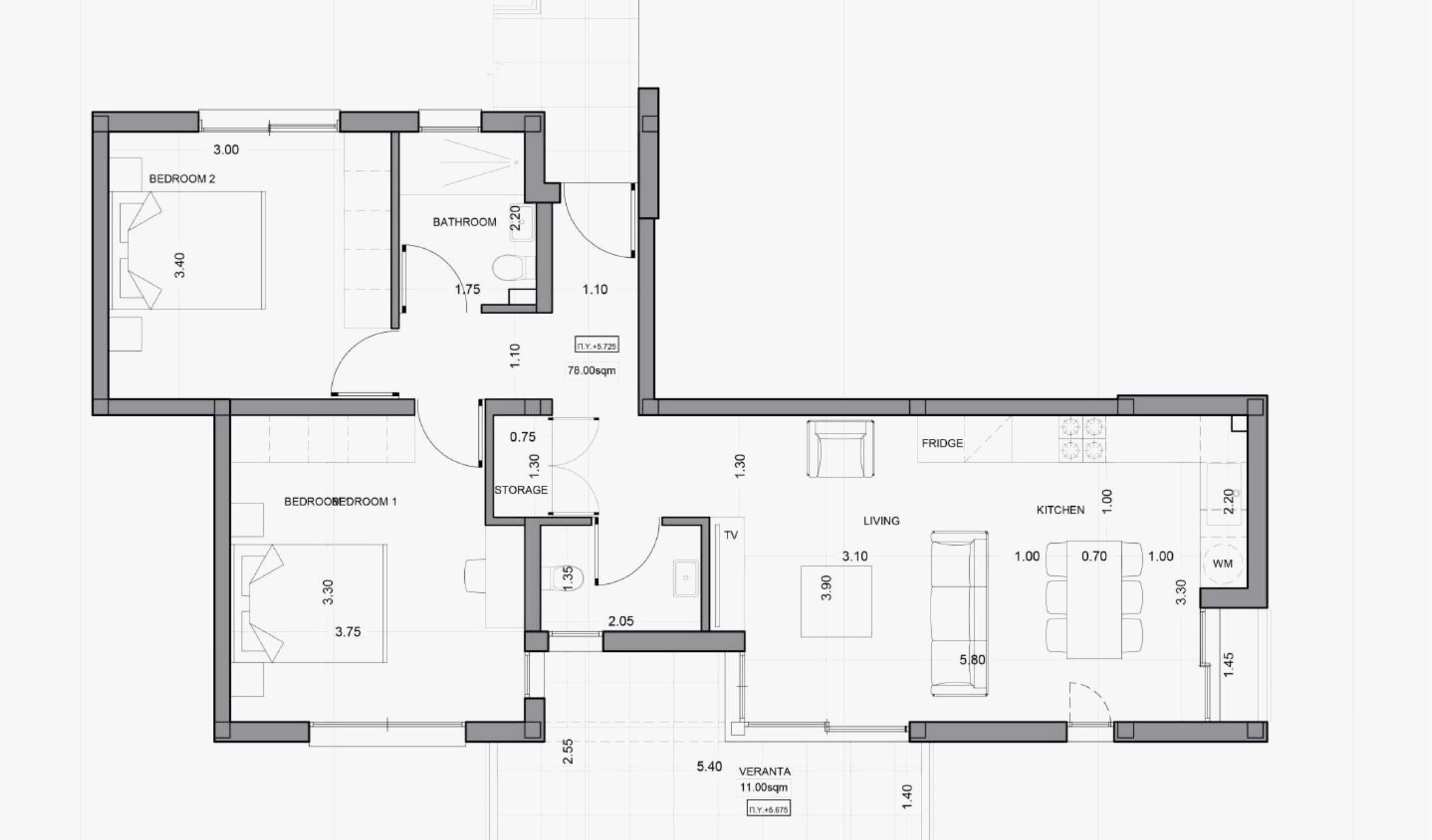 Квартира №212 с 2 спальнями в ITHAKA Homes, Пила, Ларнака — план этажа