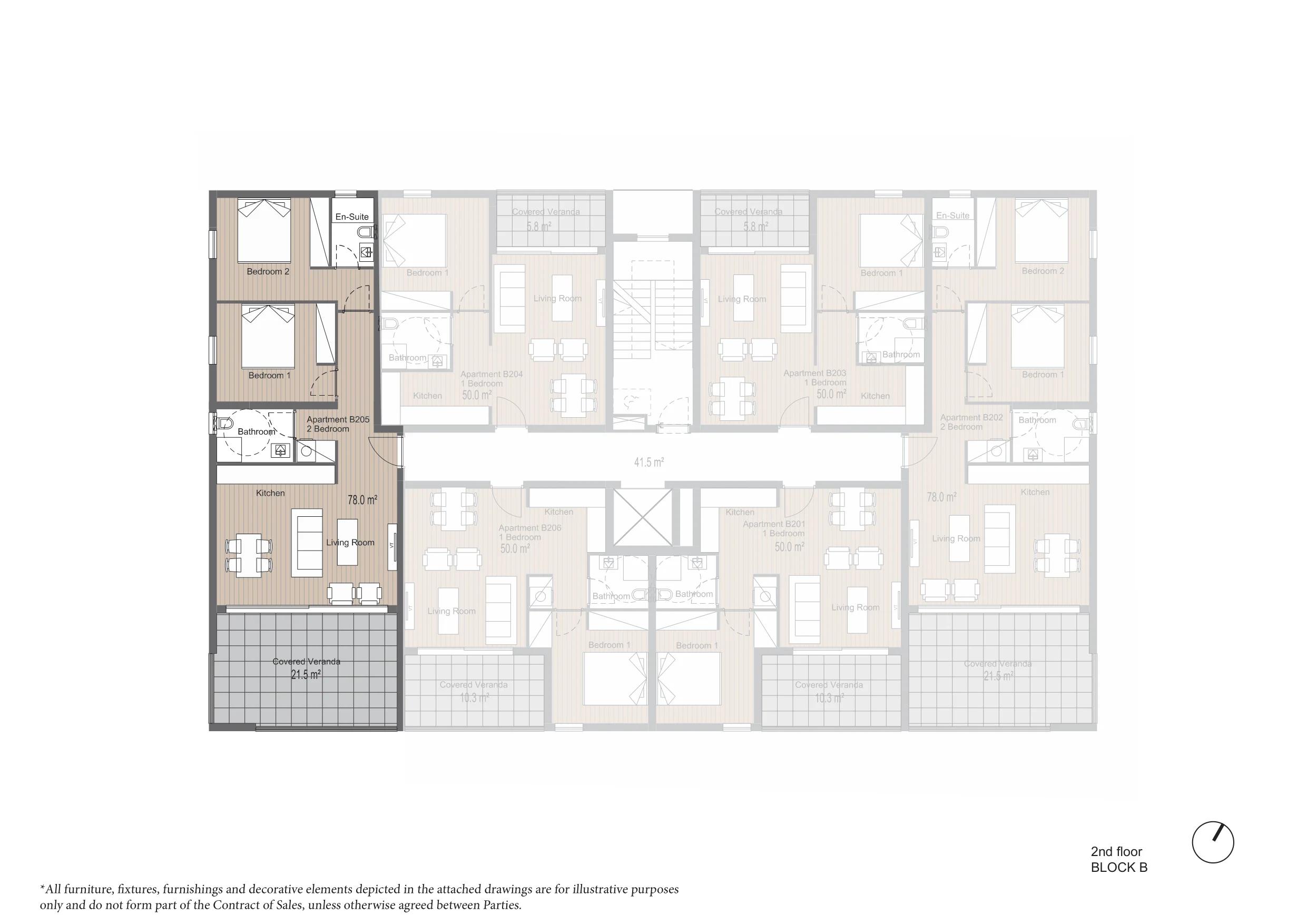2-bedroom apartment No. B205 in ARYA, Germasogeia, Limassol — floor plan