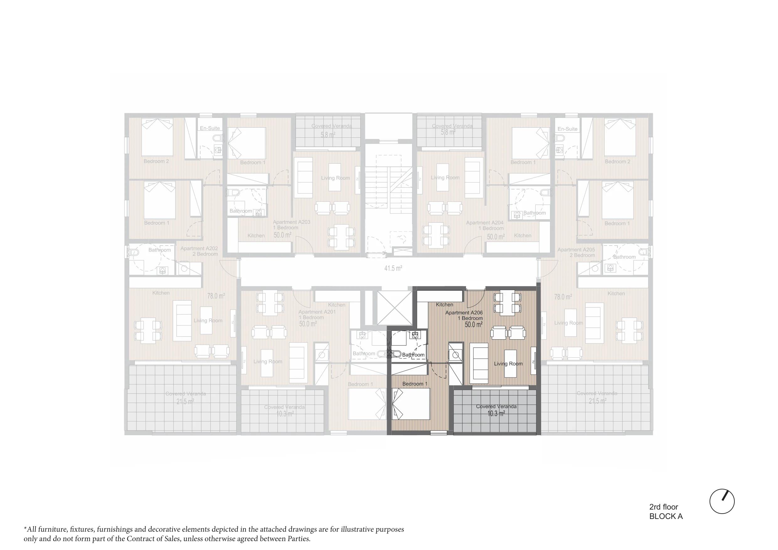 1-bedroom apartment No. A206 in ARYA, Germasogeia, Limassol — floor plan