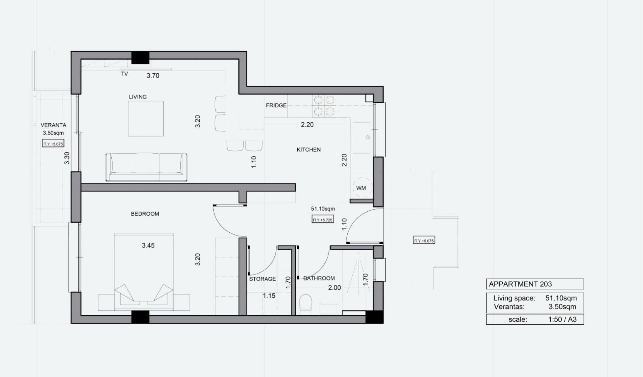 Квартира №203 с 1 спальней в ITHAKA Homes, Пила, Ларнака — план этажа