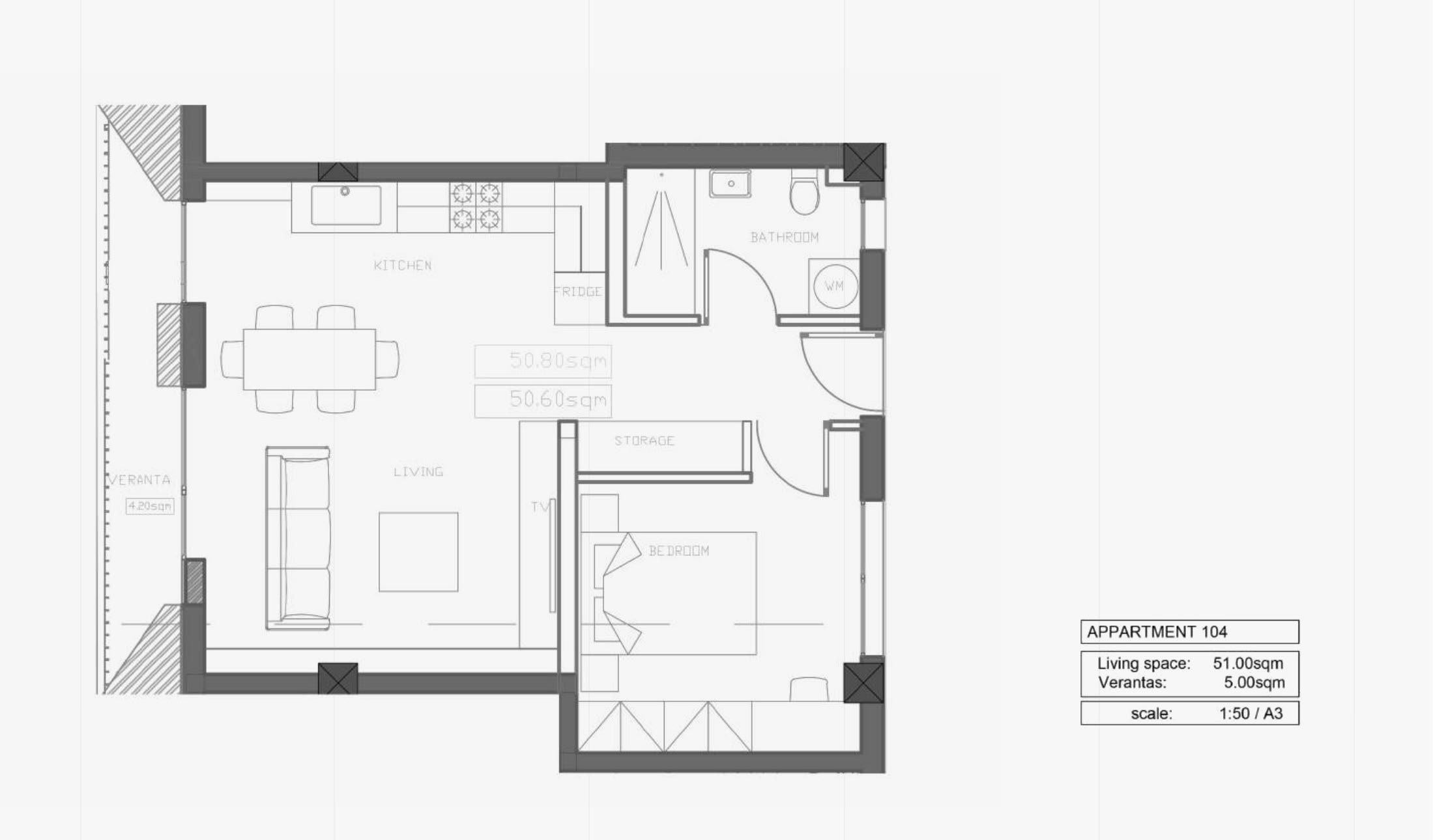 Квартира №104 с 1 спальней в ITHAKA Homes, Пила, Ларнака — план этажа