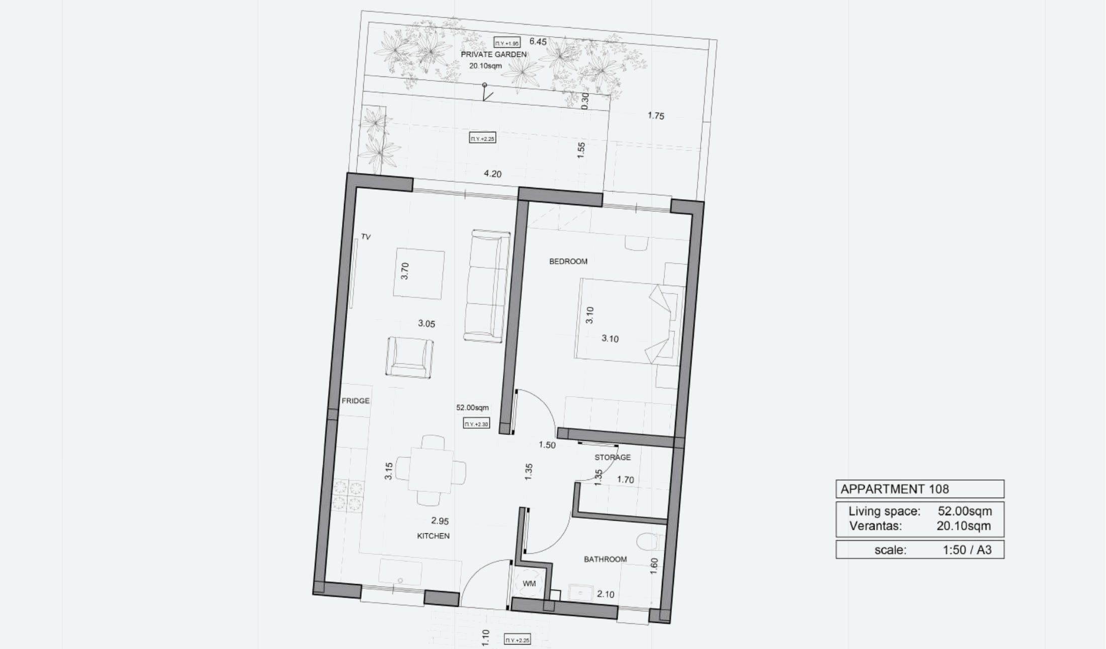 Квартира №108 с 1 спальней в ITHAKA Homes, Пила, Ларнака — план этажа