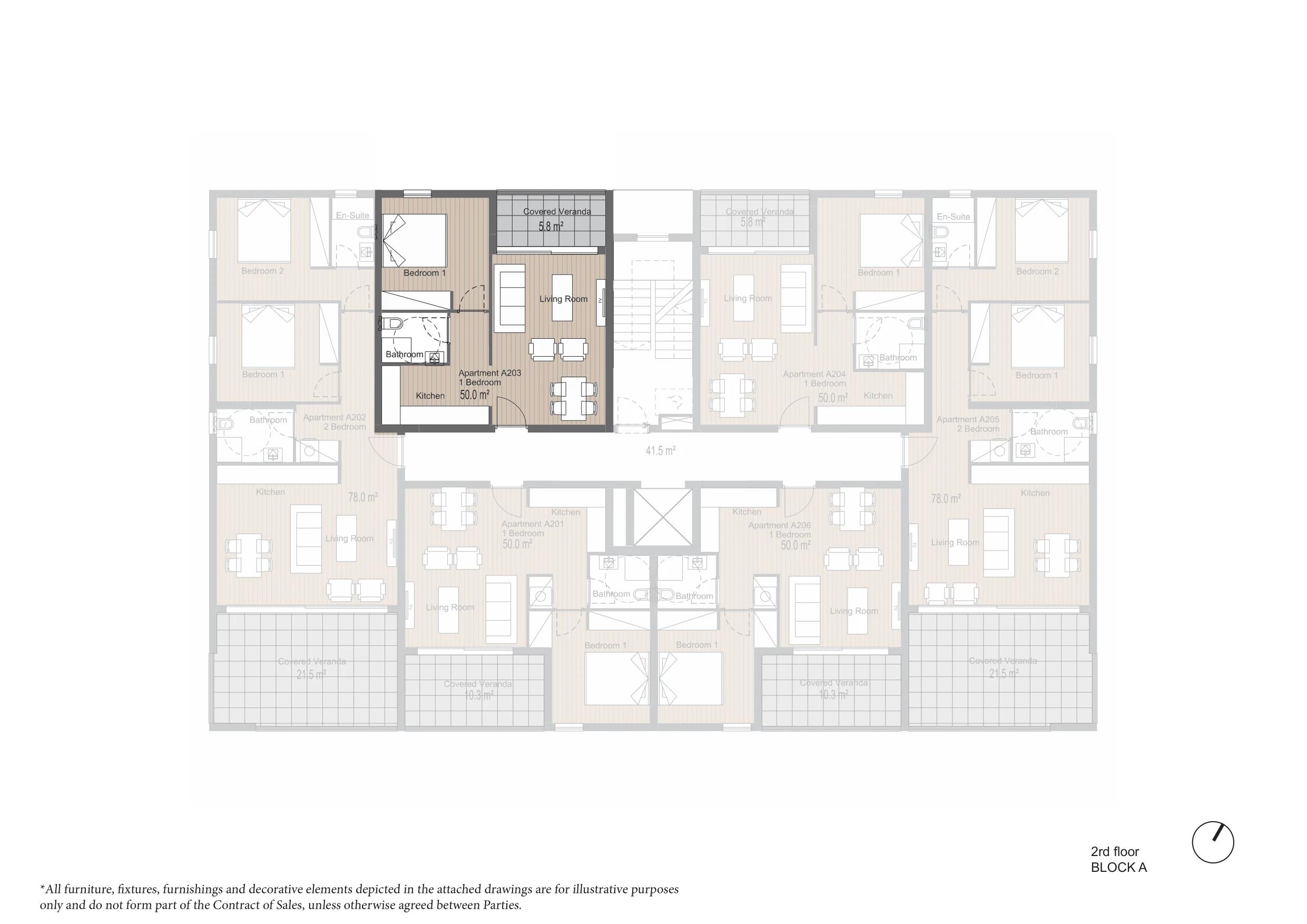 1-bedroom apartment No. A203 in ARYA, Germasogeia, Limassol — floor plan