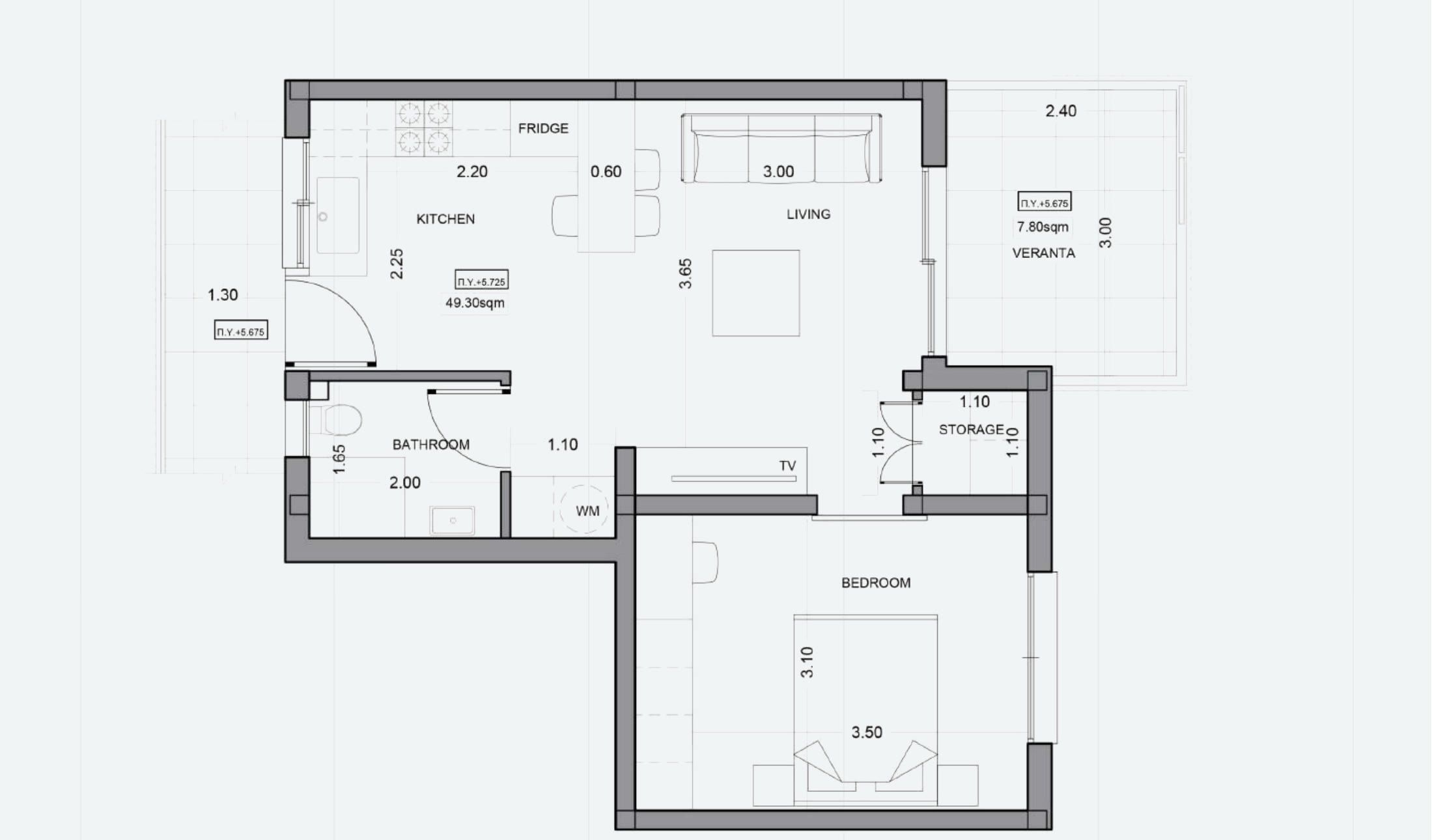 Квартира №210 с 1 спальней в ITHAKA Homes, Пила, Ларнака — план этажа