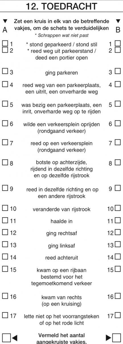 kruisjes op het aanrijdingformulier aangifte botsing aanrijding