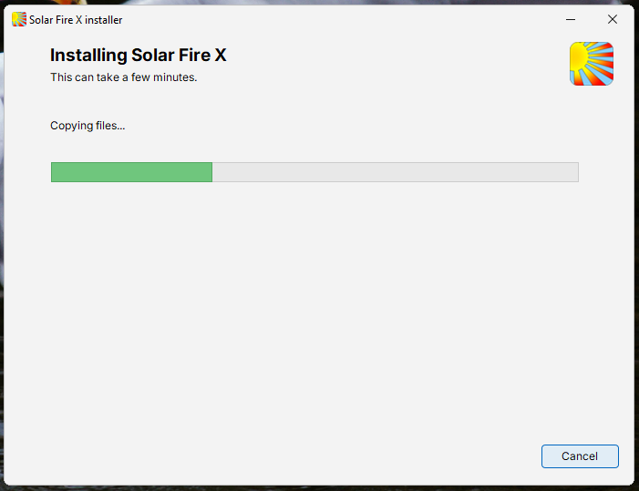 Solar Fire X Windows installer copying files.
