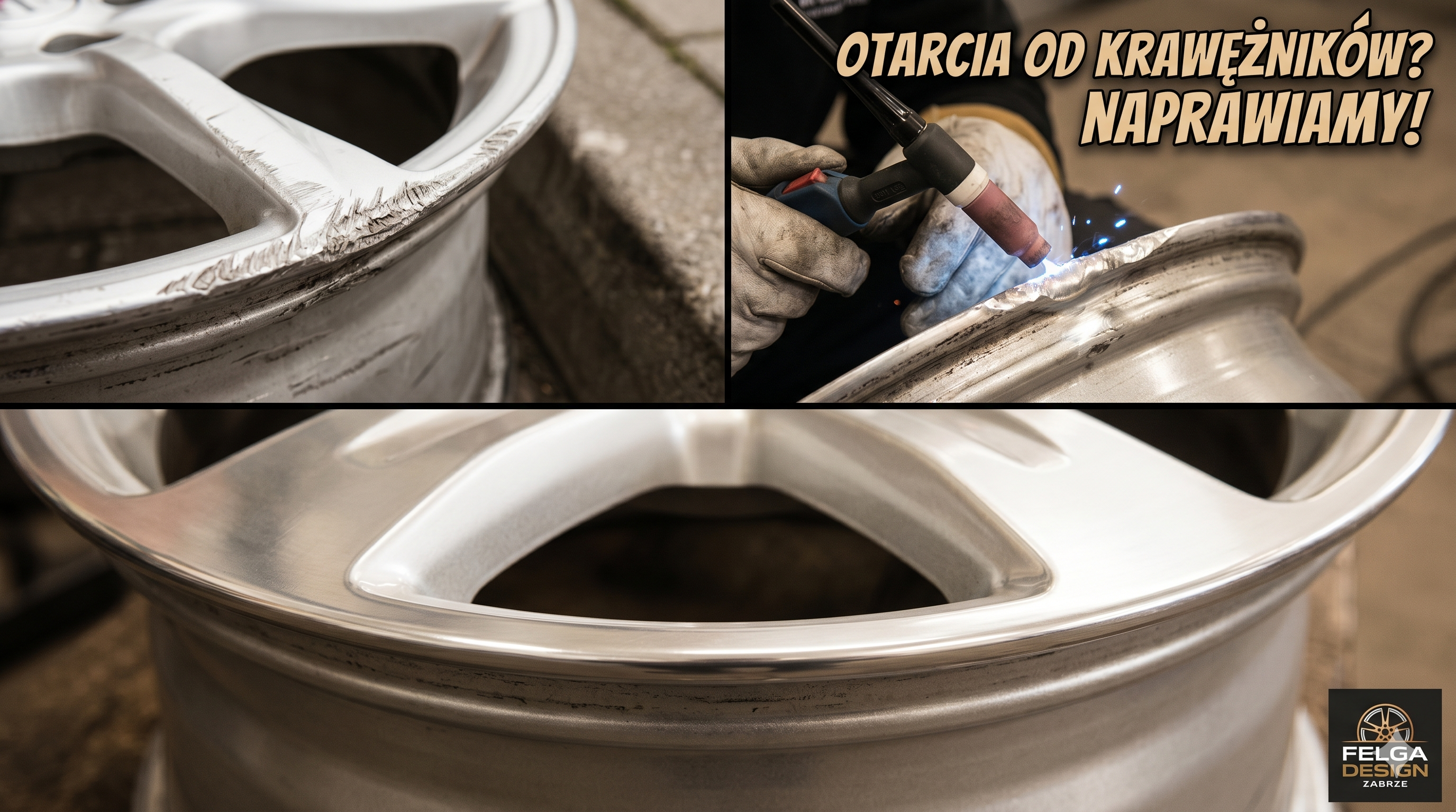 Porysowane felgi podczas parkowania? W Felga Design w Zabrzu skutecznie nadlewamy i usuwamy ubytki, rysy i otarcia rantu. Przywracamy salonowy wygląd!
