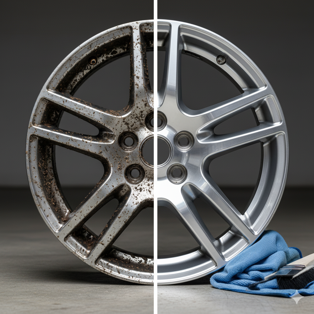 Felga przed umyciem i po umyciu