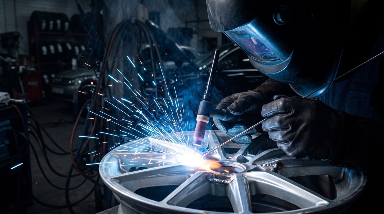 spawanie felg, spawanie aluminium TIG, pęknięta felga, naprawa felgi