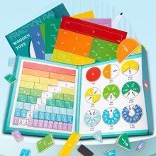 A magnetic fraction learning set with fraction circles, bars and activity cards