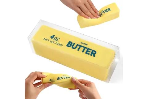 A butter-stick-shaped slow-rising squishy toy observed on Amazon US