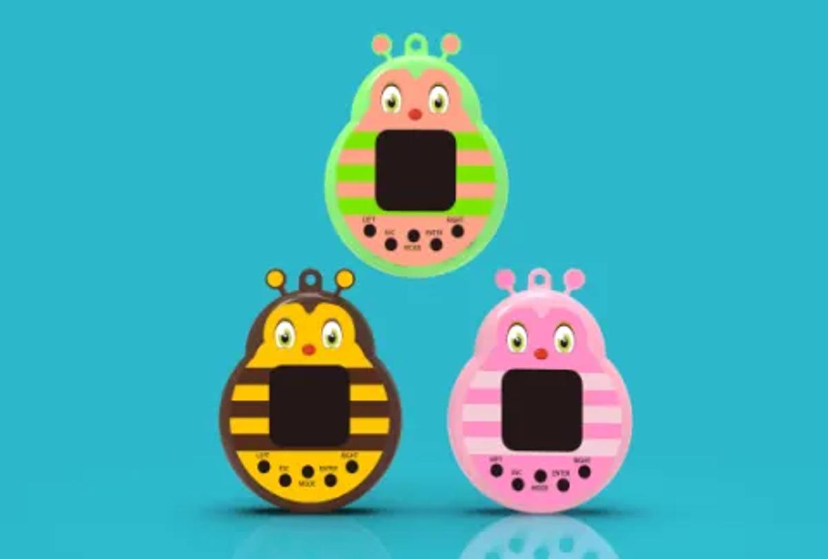 Three color variants of an animal-shaped alarm-clock electronic pet device observed in an origin-market transaction sample