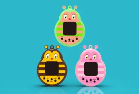 Three color variants of an animal-shaped alarm-clock electronic pet device observed in an origin-market transaction sample