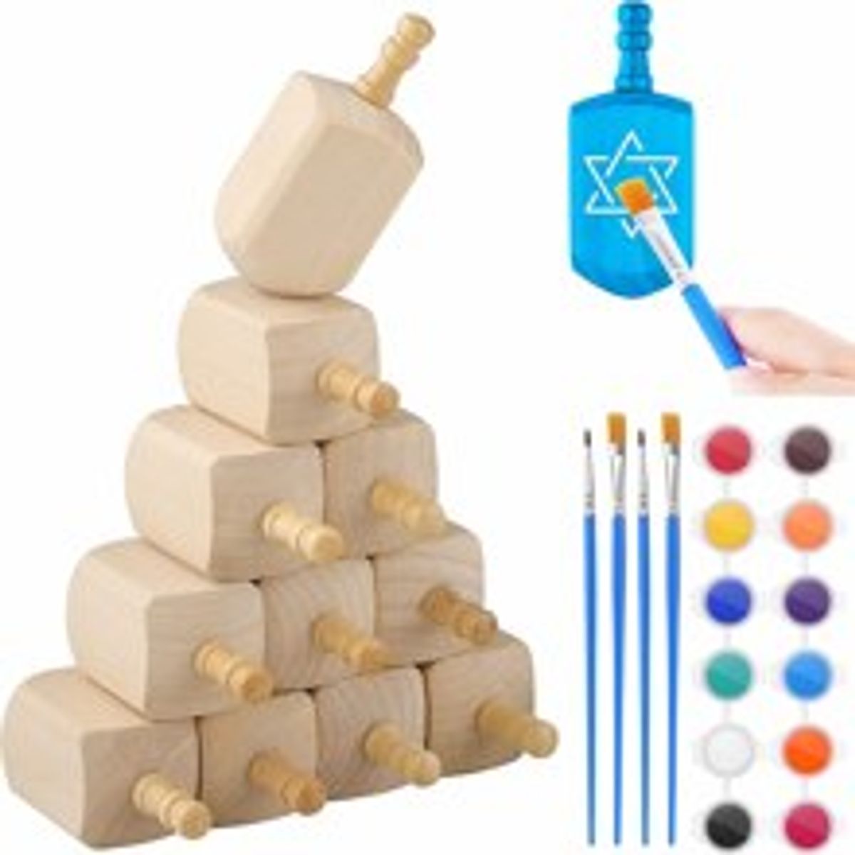 Hand-painted wooden Hanukkah dreidels