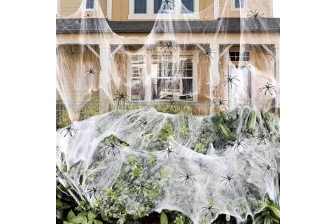 Stretchable Halloween spider webs decoration with fake spiders