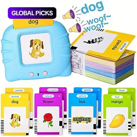 A children's word-card reader shown with illustrated vocabulary cards