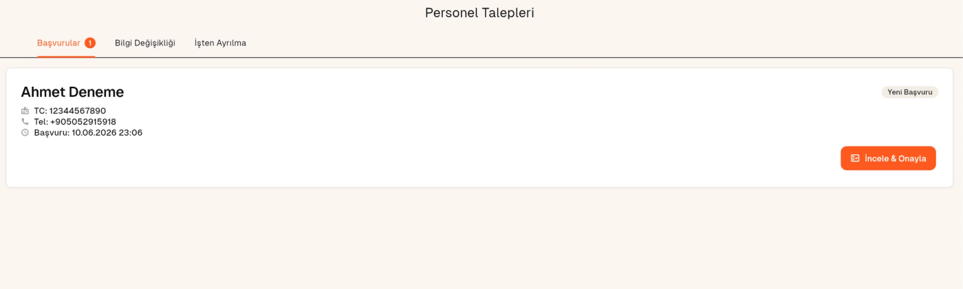 Personel talepleri — bekleyen başvuru