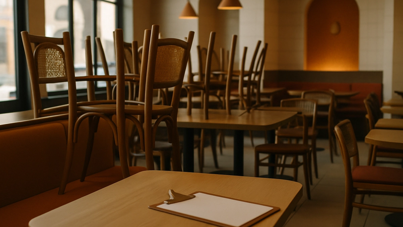 Açılış öncesi hazırlanan modern restoran içi ve masada kontrol listesi