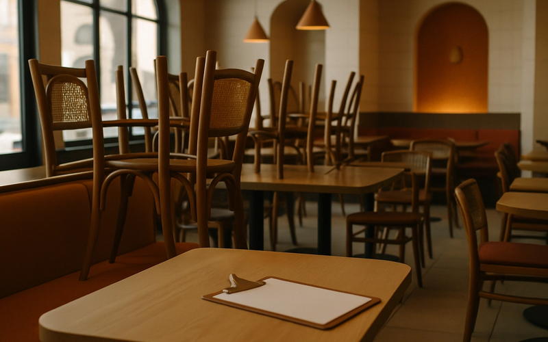 Açılış öncesi hazırlanan modern restoran içi ve masada kontrol listesi
