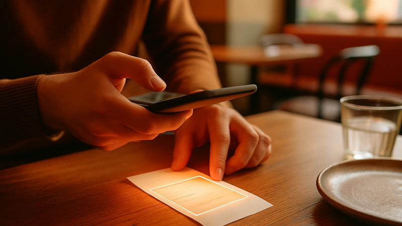 Masadaki kağıt faturayı tarayan akıllı telefon, dijitalleştirme