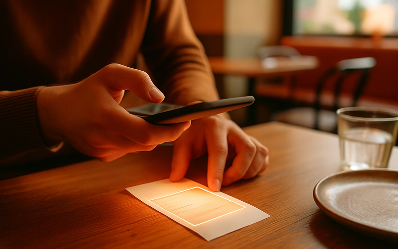 Masadaki kağıt faturayı tarayan akıllı telefon, dijitalleştirme