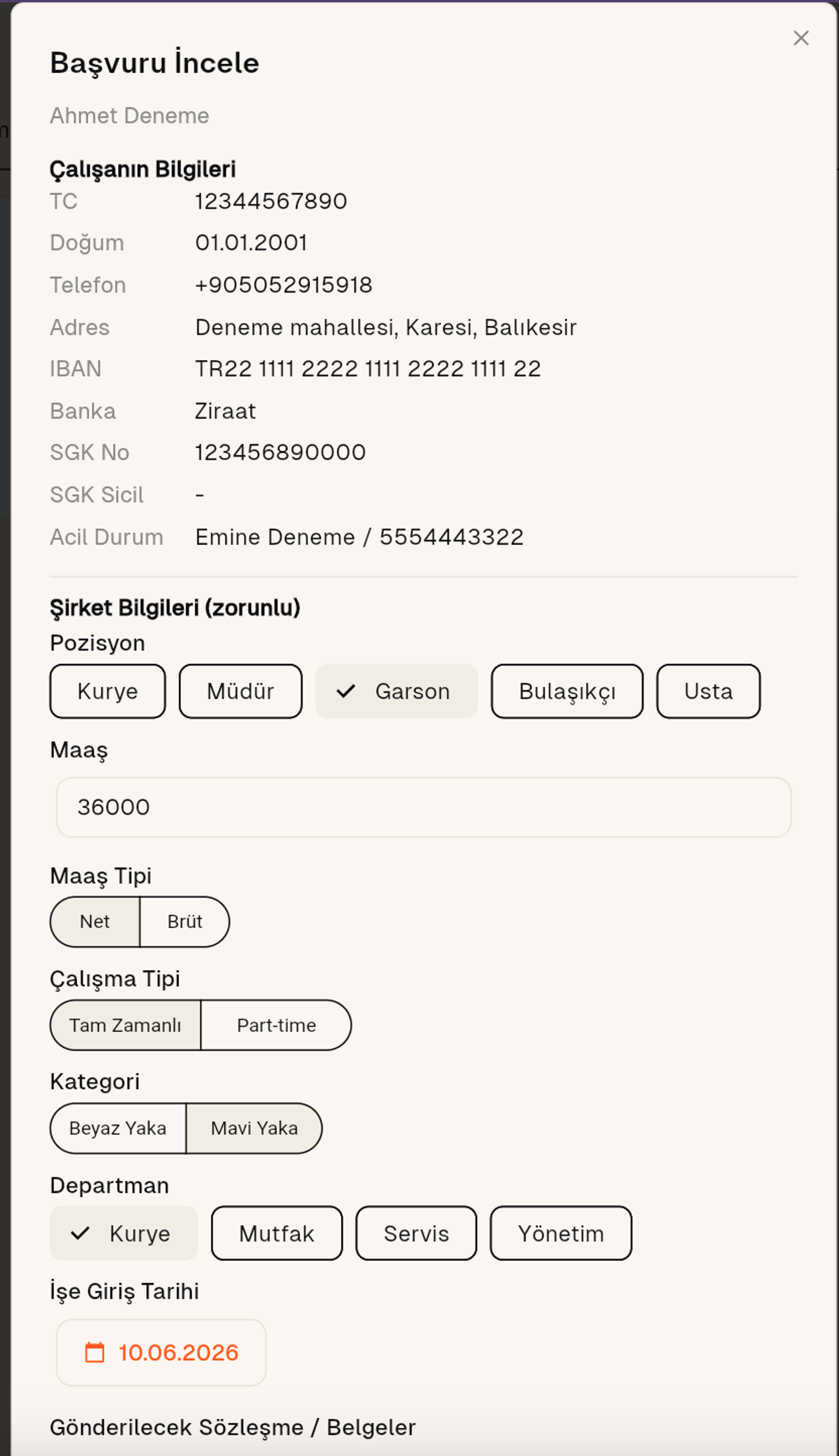 Başvuru inceleme — aday bilgileri + şirket ataması