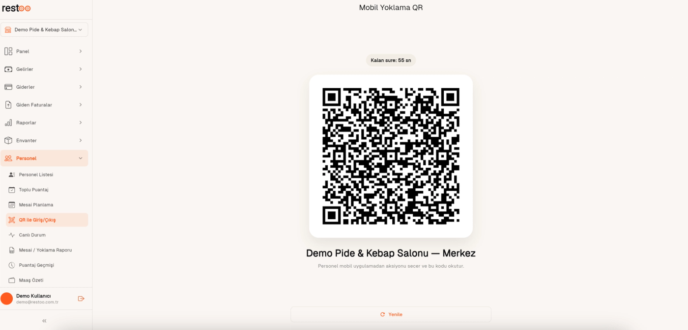 Mobil yoklama QR — süre sayaçlı kod
