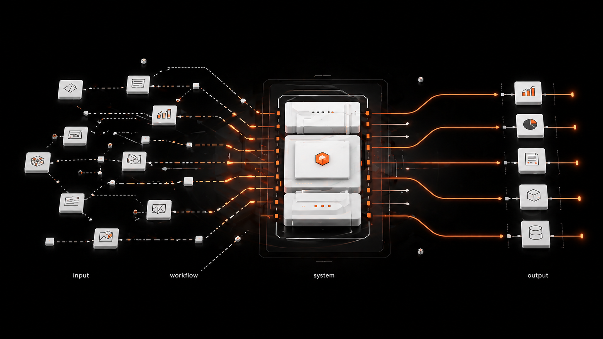 Illustration of AI agent platform managing workflows across email, CRM, documents, and approvals with centralized governance