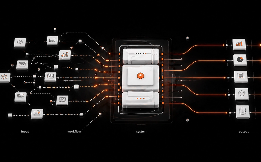 Illustration of AI agent platform managing workflows across email, CRM, documents, and approvals with centralized governance