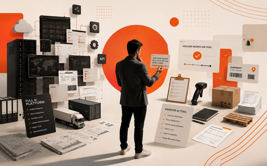 Featured image for Best AI Tools for Supply Chain Operations: Should You Buy a Full Platform or One Narrow Product? showing the main business workflow and AI use case.