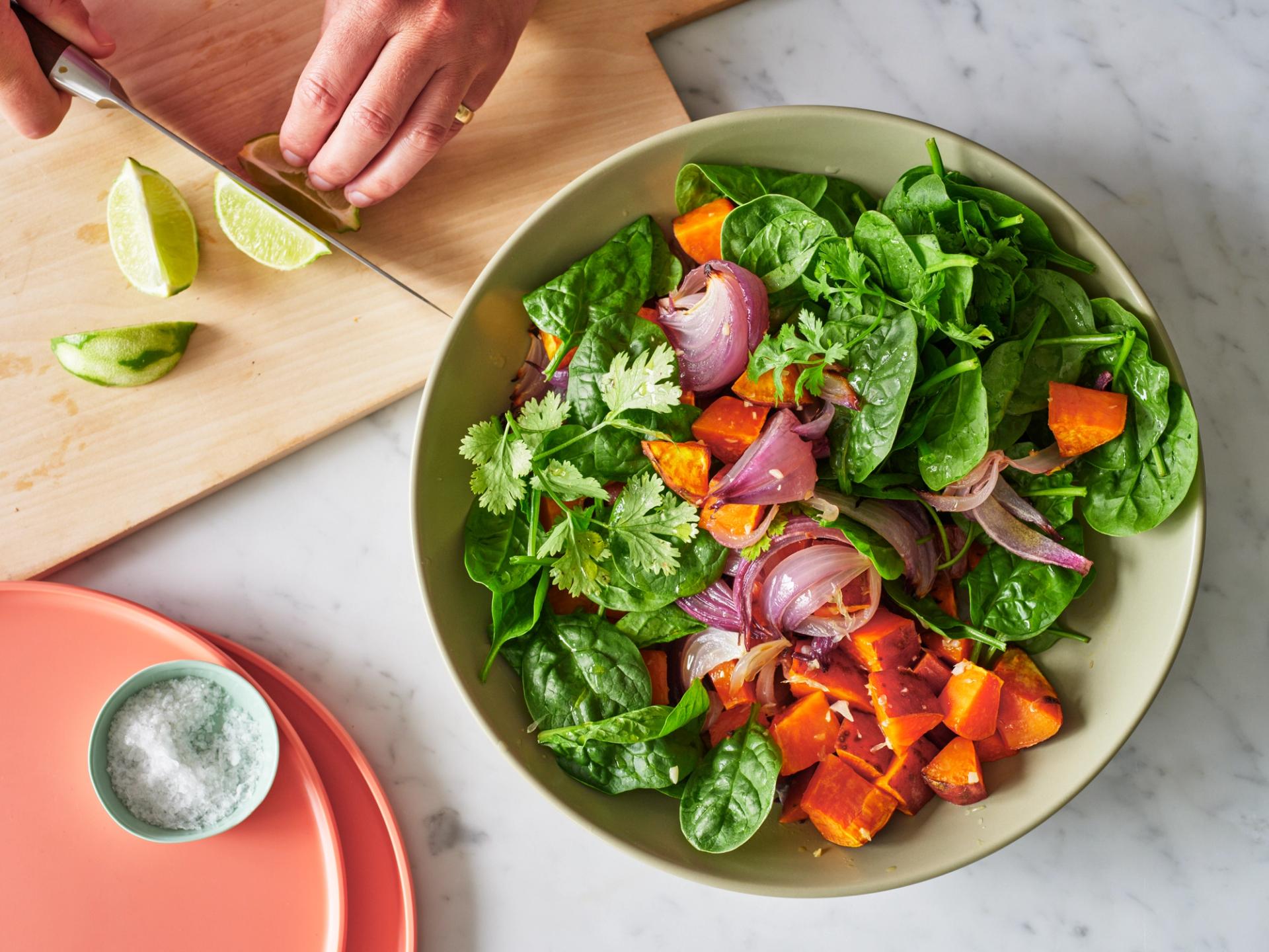 Coriander and Lime Crumbed Salmon with Sweet Potato Salad