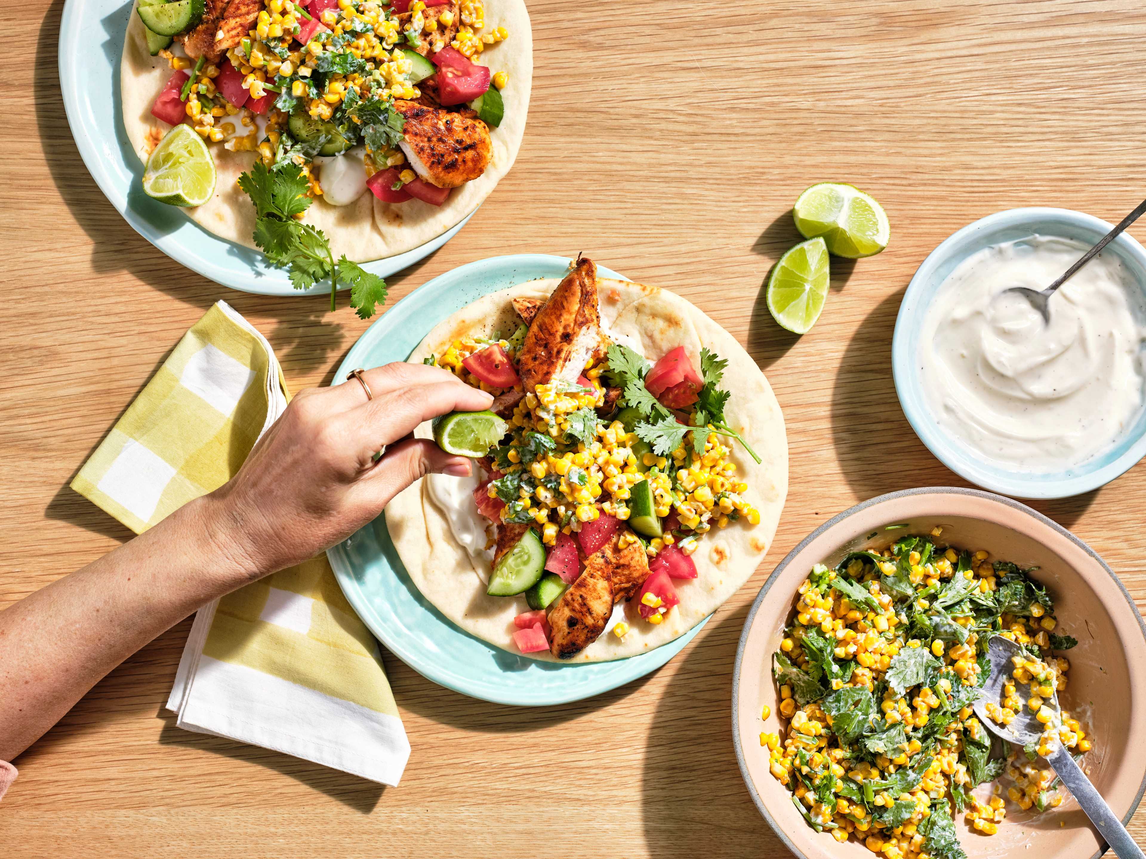 Tex-Mex Chicken Wraps with Charred Corn and Coriander Salsa