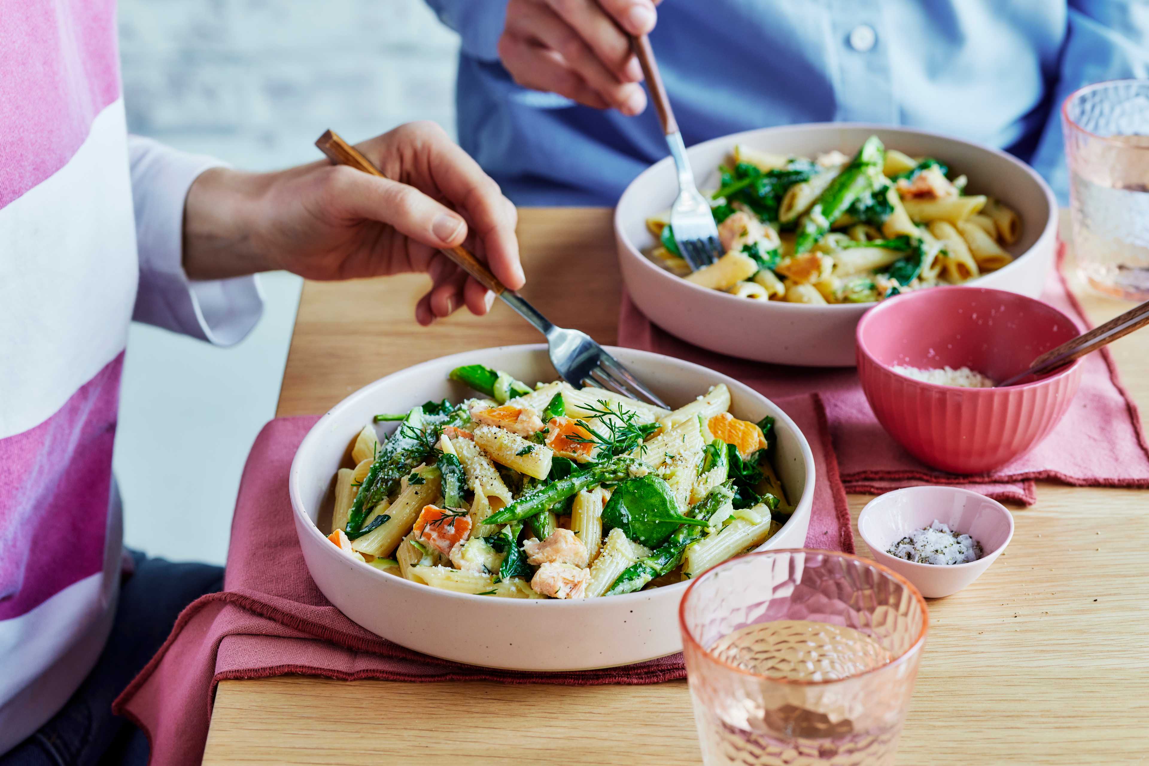 Spring Greens and Hot-Smoked Salmon Pasta