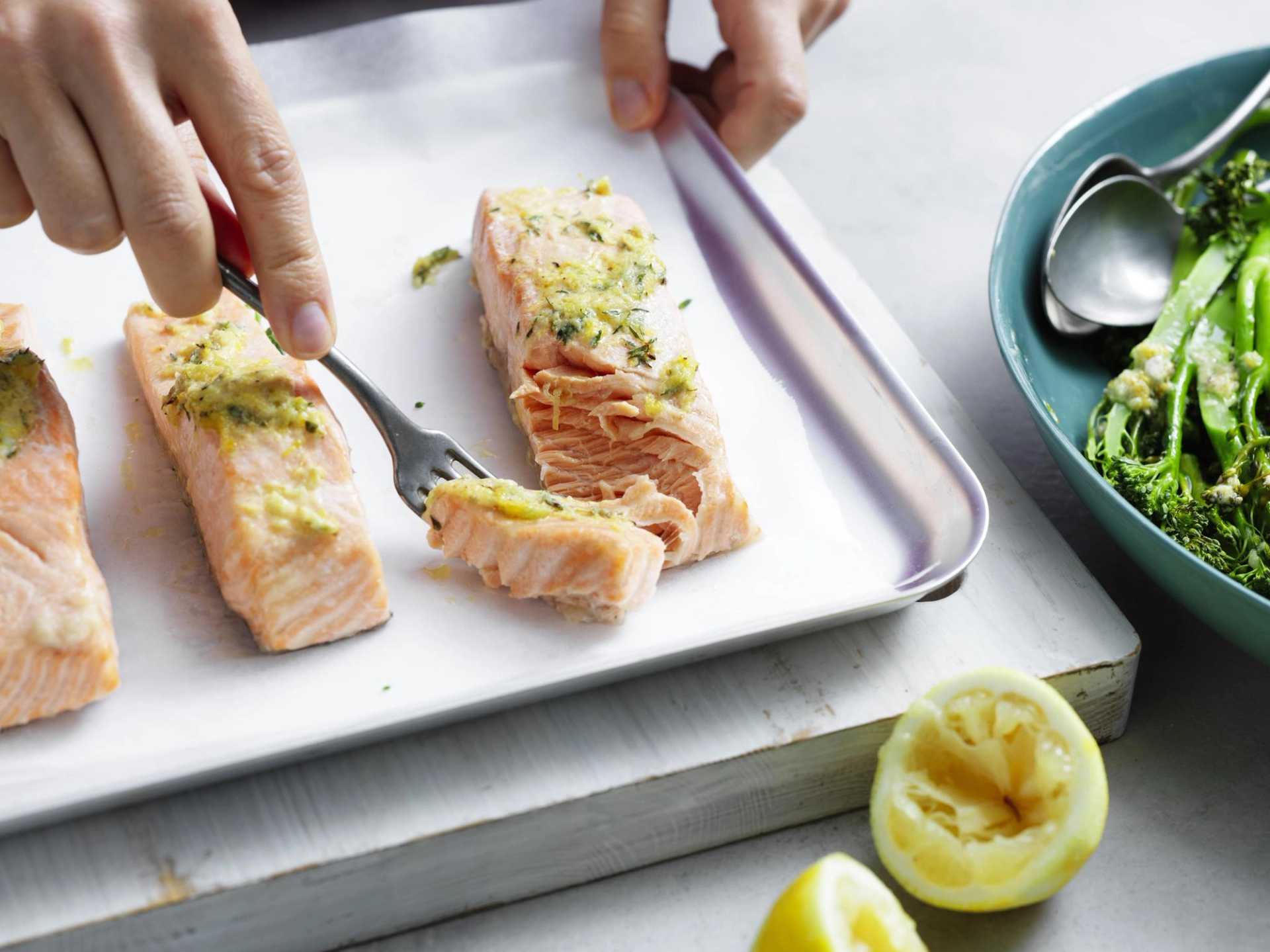 OnePan Garlic Butter Salmon with Warm Green Salad