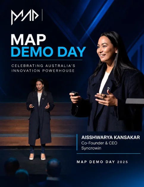Aisshwarya Kansakaar on stage at MAP Demo Day 2025