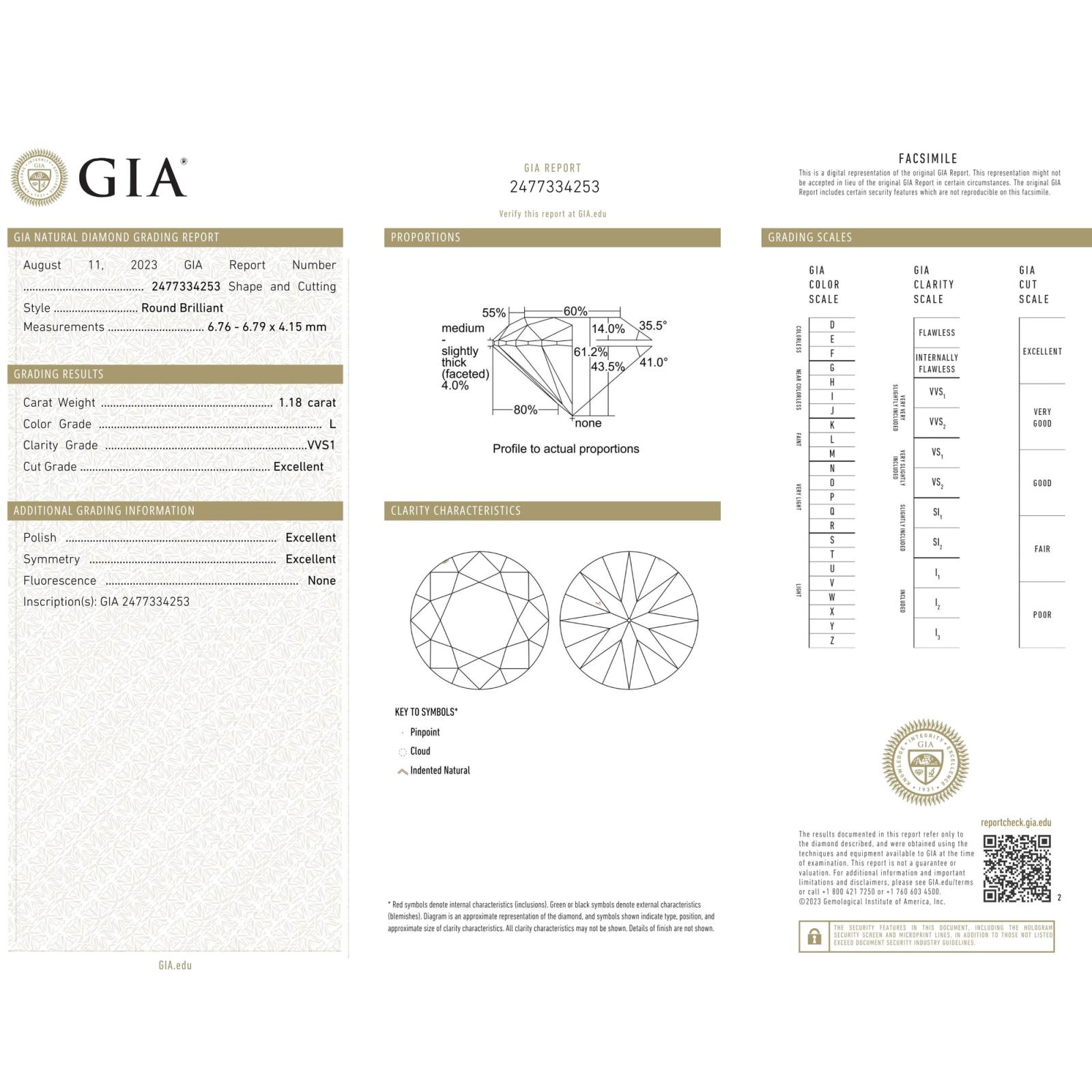 GIA 1.18Ct L VVS1 · 1.18 ct, L colour, VVS1 clarity, GIA certified