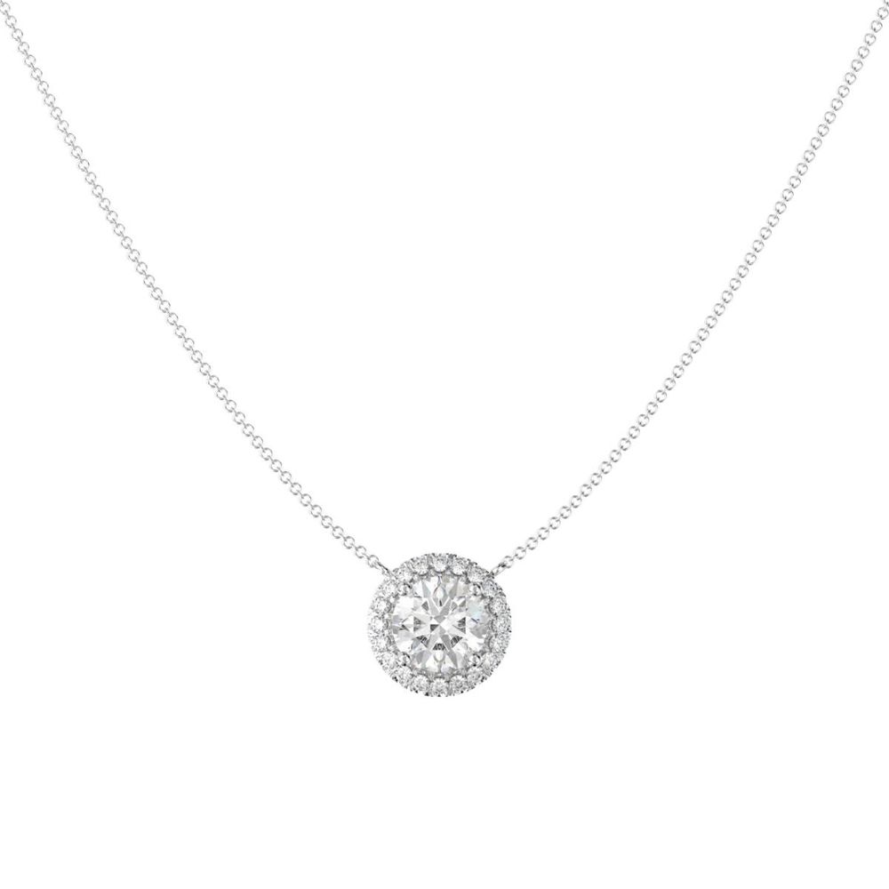 2.00Ct Diamond Halo Pendant Necklace · 2.00 ct, Round Brilliant, J colour, SI1 clarity, GIA certified