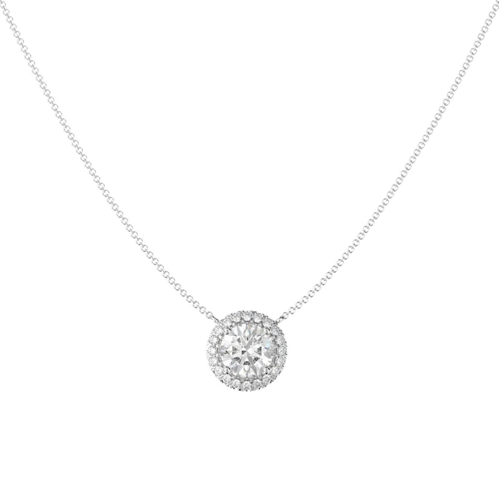2.00Ct Diamond Halo Pendant Necklace · 2.00 ct, Round Brilliant, J colour, SI1 clarity, GIA certified
