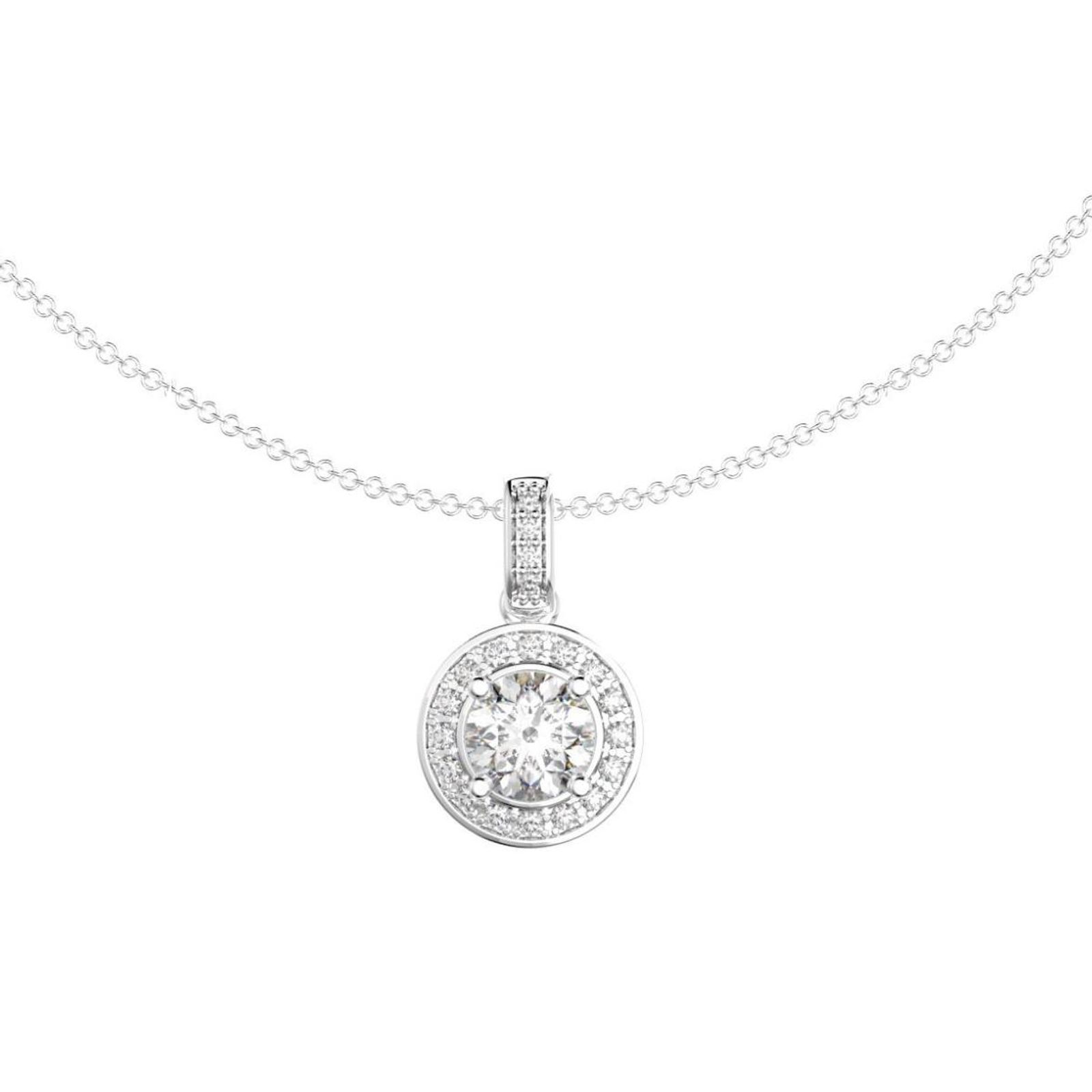 0.91Ct Diamond Halo Pave Pendant Necklace · 0.91 ct, Round Brilliant, I colour, SI2 clarity, EGL certified, 18Kt White Gold
