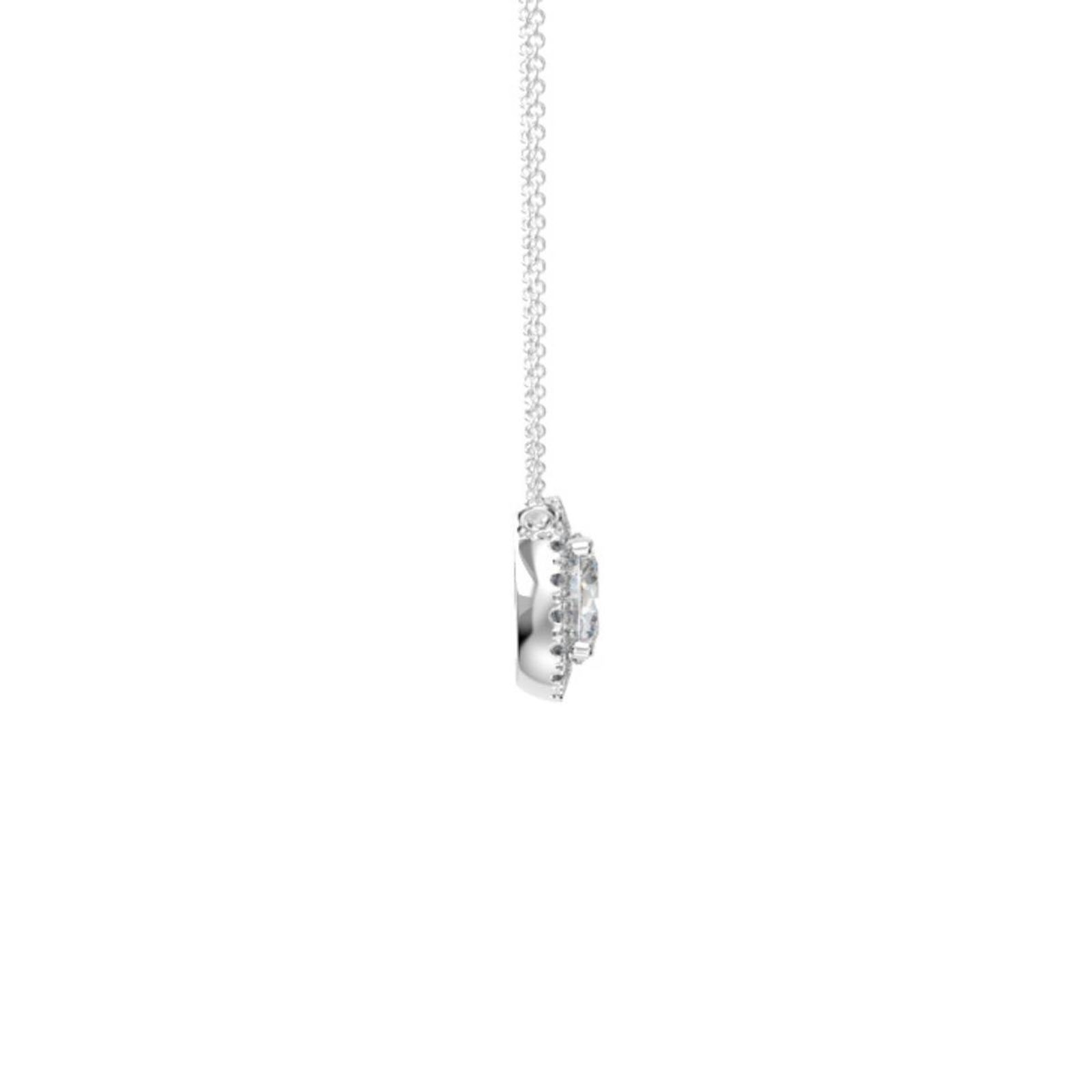 2.00Ct Diamond Halo Pendant Necklace · 2.00 ct, Round Brilliant, J colour, SI1 clarity, GIA certified · alternate angle, photographed at the Bedfordview viewing room