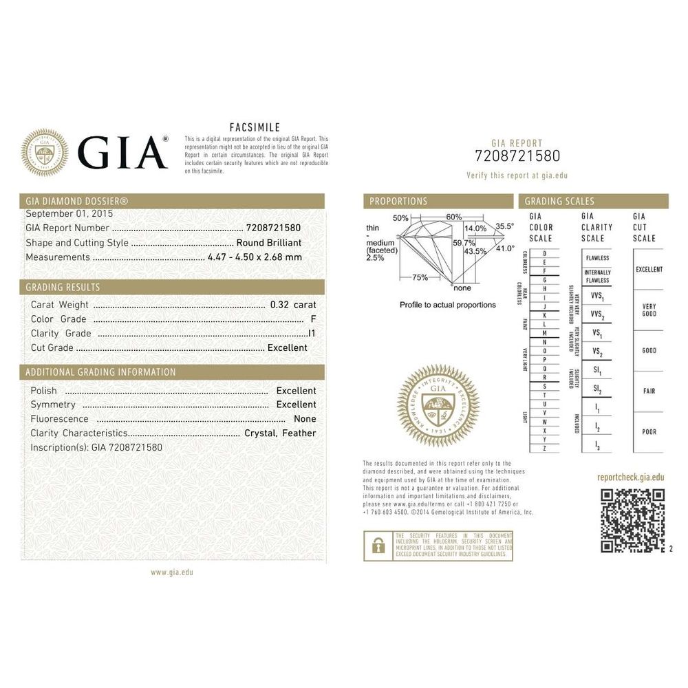 GIA 0.32Ct F I1 · 0.32 ct, F colour, I1 clarity, GIA certified